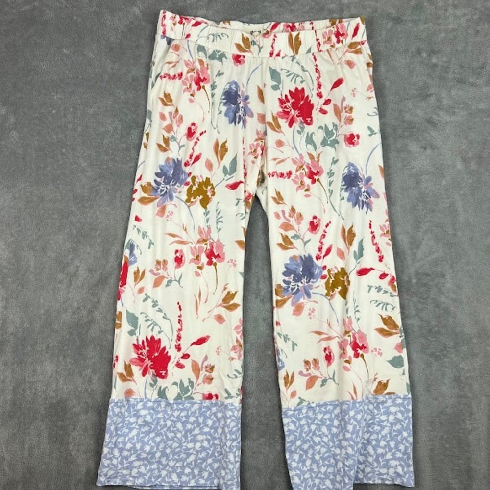 Pact Staycation Sleep Pants Womens XL 100% Organic Cotton Wide Leg Floral Lounge